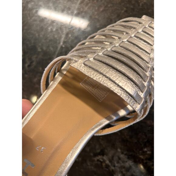 Josh Metallic Silver Woven Leather Slingback Heeled Sandals Party Y2K Size 37 - Picture 10 of 10